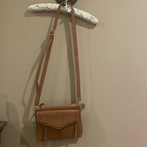 Never used- Charming Charlie Cognac Brown Crossbody with Gold Studs